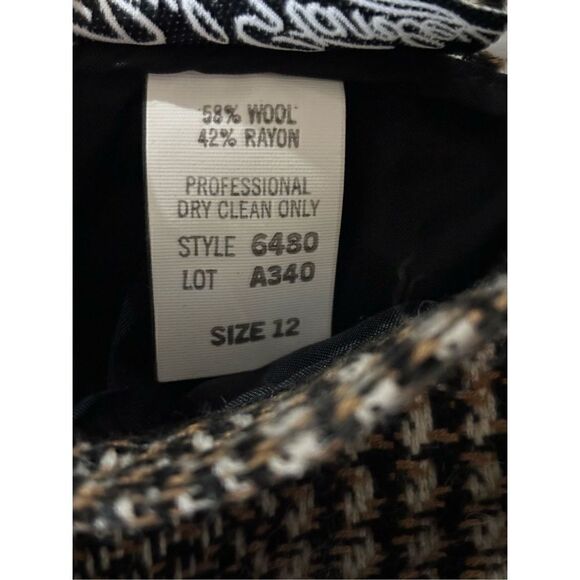 Paul Stanley Vintage Wool Blend Herringbone Print Skirt Black /Tan/Cream Size 12 - Picture 10 of 10